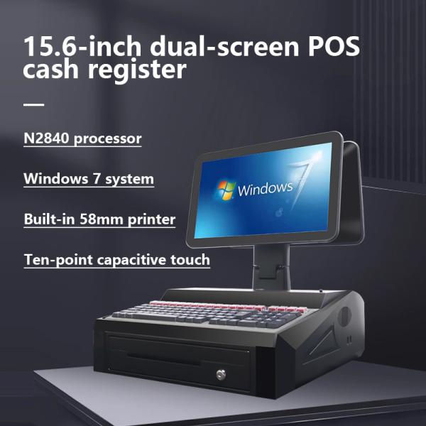 OEM ODM 15.6Inch Dual Screen Windows7 Pos Cash Register N2840 Cpu 2+32GB Desktop POS Terminal with 58mm Printer,Keyboard