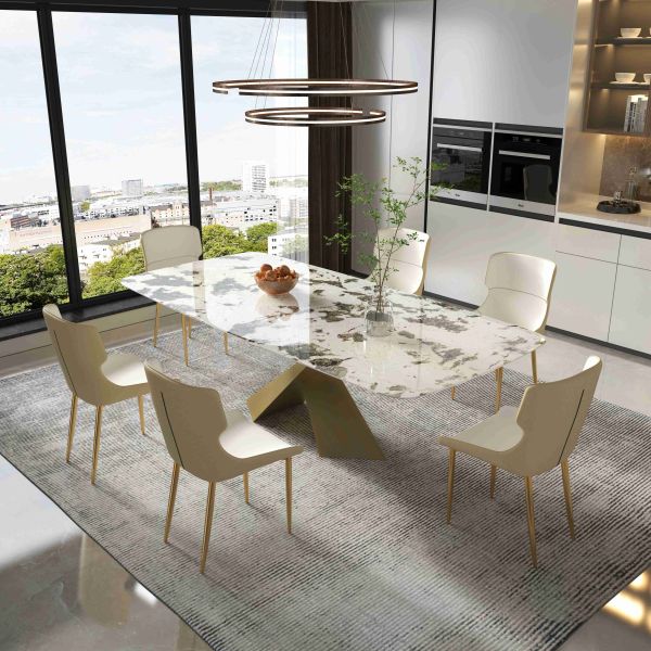 Bright Rock Board Small Apartment Dining Table Chair Sets Nordic Modern Light Luxury Bronze Dining Room Set