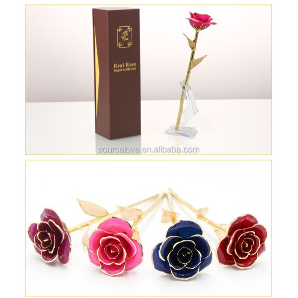 Gold Trimmed Rose Manufacture Flower Girlfriend Gift 24k Gold Plated Natural Rose for Valentine's Day, Mother's Day Gifts