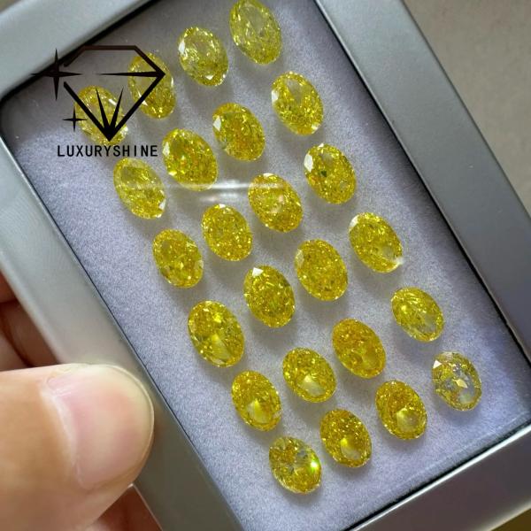 LuxuryShine VVS-VS Diamant de laboratoire Fancy Yellow/Light Yellow/Fancy Intense/Vivid Yellow 1CT 2CT 3CT 4CT 5CT Taille Ovale Excellent Avec Certificat & Bijoux Personnalisés