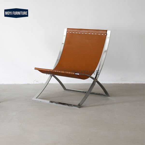 Living Room Chair MOYI Nordic Minimalist Single Chair Metal Armrest Leisure Office Genuine Leather Comfortable Seating