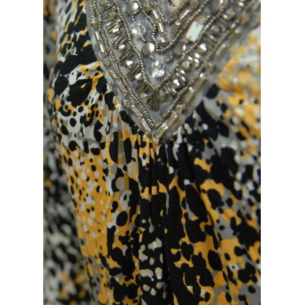 Ladies Casual V Neck Shirt  Allover Pigment Printing And Front Neckline With Special Accessories