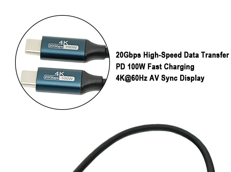 USB 3.2 Gen 2 Type C To Type C Cable 100W PD Fast Charging E-Marker Chip Full Function Data Sync Cable Dual Head USB C Cable