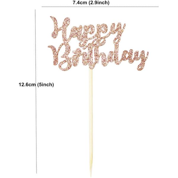 Rose Gold Glitter Happy Birthday Paper Cupcake Topper