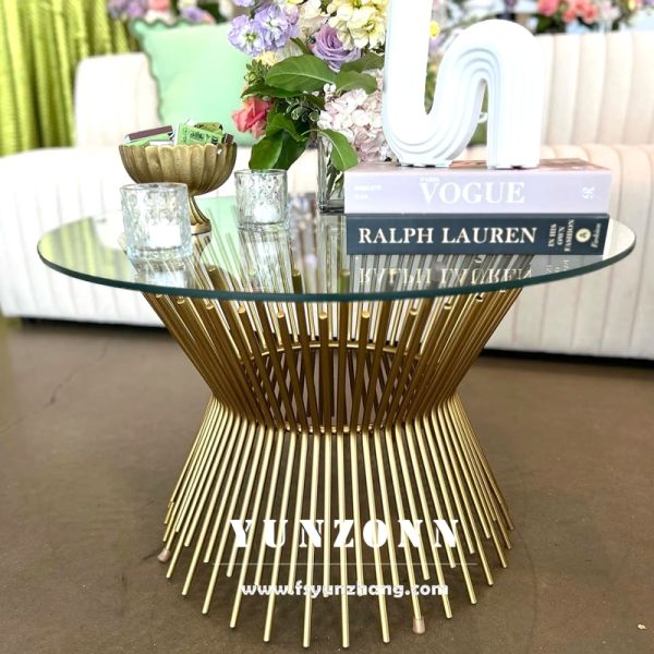Modern Designer Large Table Gold Metal Wire High Standard Quality Home Hotels Coffee Tables Glass Mirror Top for Dining Outdoor