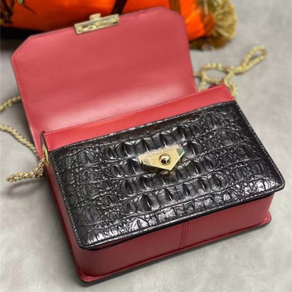 Authentic Crocodile Skin Women Flap Purse Genuine Alligator Leather Lady Small Chain Strap Bag Female Cross Shoulder Bag