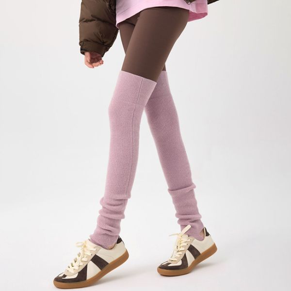 Femmes à nervures au-dessus du genou chaussettes hautes chaussettes chauffantes pour les jambes sans orteils chauffantes pour les jambes pour le yoga et le ballet