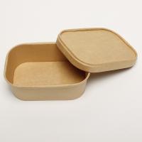 500 ml de bol de salade en papier kraft rectangulaire avec couvercle biodégradable