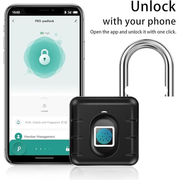 IP67 Waterproof USB Rechargeable Security Smart Fingerprint Padlock Zinc Alloy+ABS 304 Stainless Steel Shackle Eco-Friendly Tuya