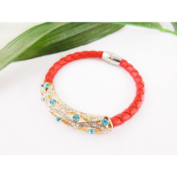 LB0033 Red  Crystal Leather Warp Bracelets , Elegant Designs and Excellent Finishing