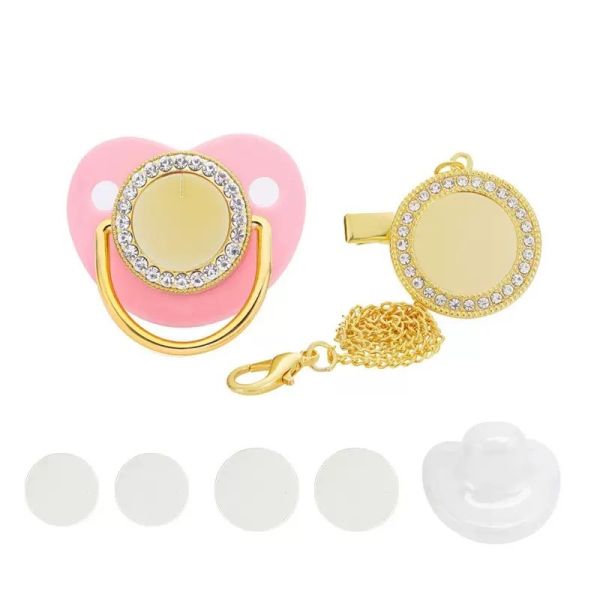 Custom Silicone Infant Nipple Luxury Baby Bling Blank Sublimation Pacifiers Clips