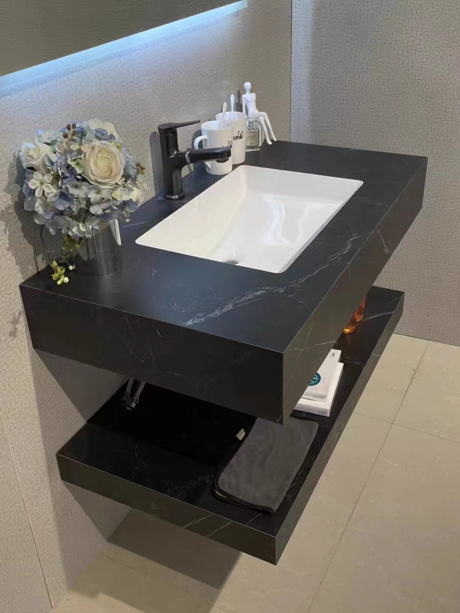 Modern Hotel Room Cabinets Rock Plate Wash Basin Integrated Bathroom Units