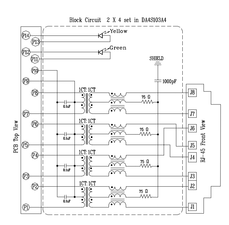 DA4S103A4 Stacked Rj45 Connectors 2x4 Integrated Gigabit Ethernet Modular Jack