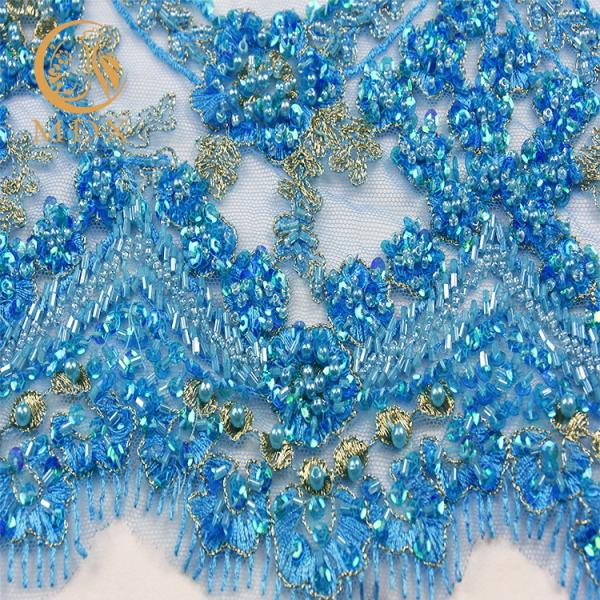 Decoração azul da guarnição do laço da forma da roupa lindo um comprimento de 1 jarda com pedras