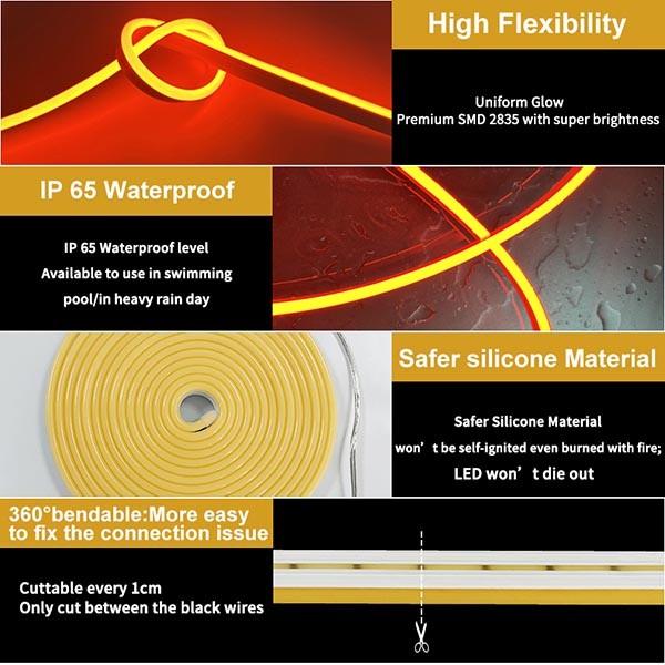 5X12mm Flexible Silicone LED Neon Rope Light DC12V IP65 For DIY Indoor Outdoor Sign Letters