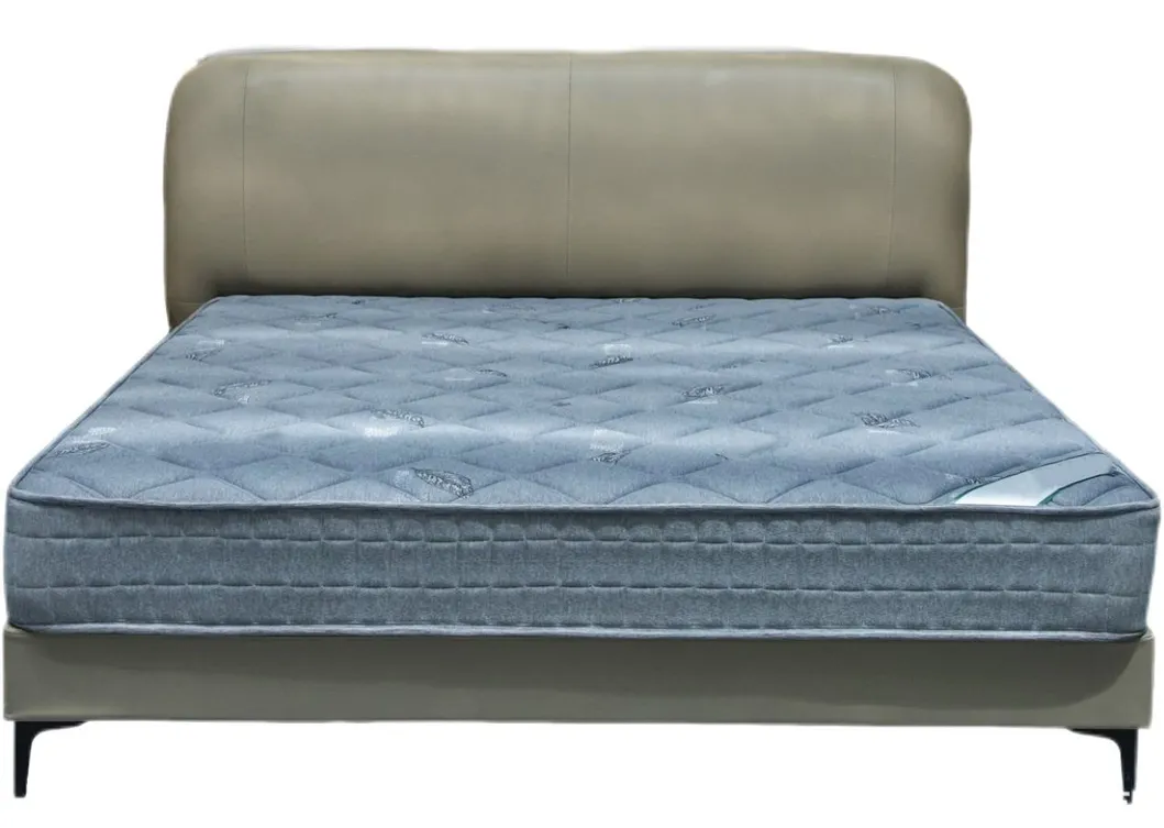 Light Brown Minimalist Leather Bed with Smooth Curved Headboard