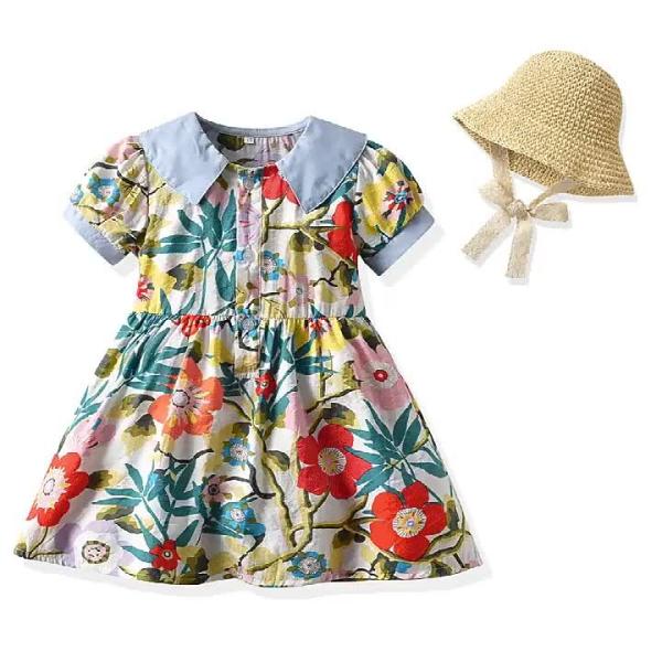 Summer Children'S Clothing Polka Dot Puff Sleeves Baby Girl Dresses With Visor Hat