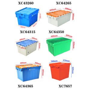 Attached Lid Container Custom Plastic Crate With Lid 600×400×265mm