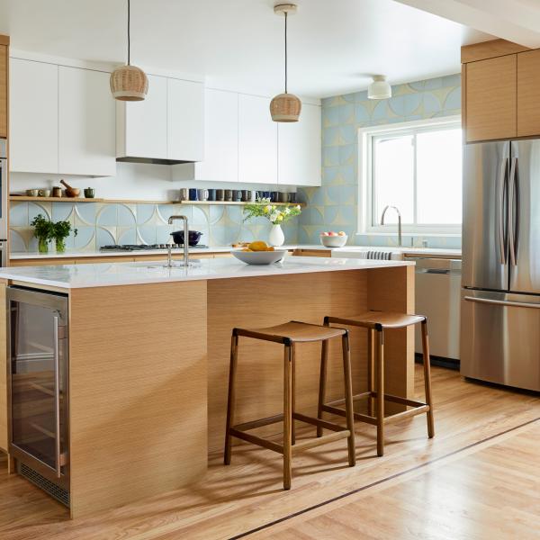 L Shaped Mealmine Kitchen Cabinet White And Beige With Pantry Island Sink