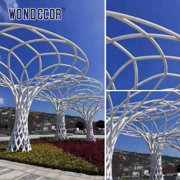 Большая металлическая скульптура из белого проволоки из нержавеющей стали