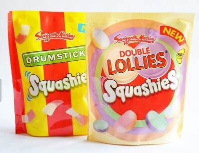 Custom Logo Design Mini Plastic Stand Up k Sweet Candy / Chocolate Food Packaging Bags With Hang Hole