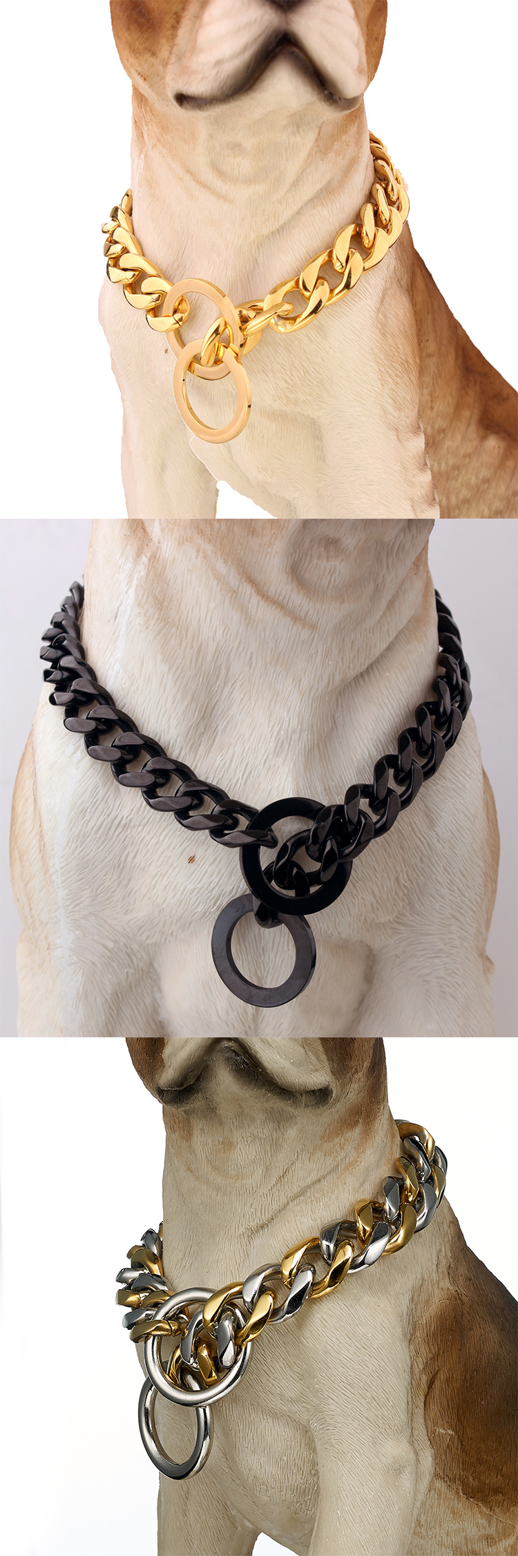 Dogs Luxury Stainless Steel Gold Crystal Diamond Chain Dog Collar All Season Pet Dogs