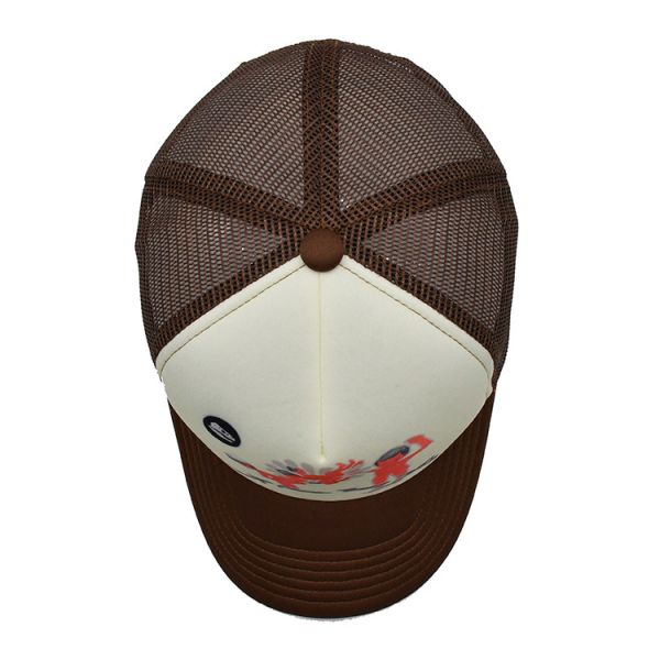 Unisex 5 Panel Truker Cap Custom Logo Polyester Mesh Brown Color
