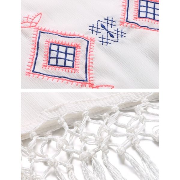 tops for women 2016 Women Round Neck Embroidery Tassel Blouse Crop Tops