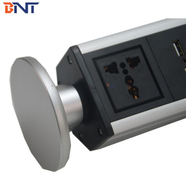 Compact Silver Pop Up Counter Outlet With Double USB Charger Interfaces