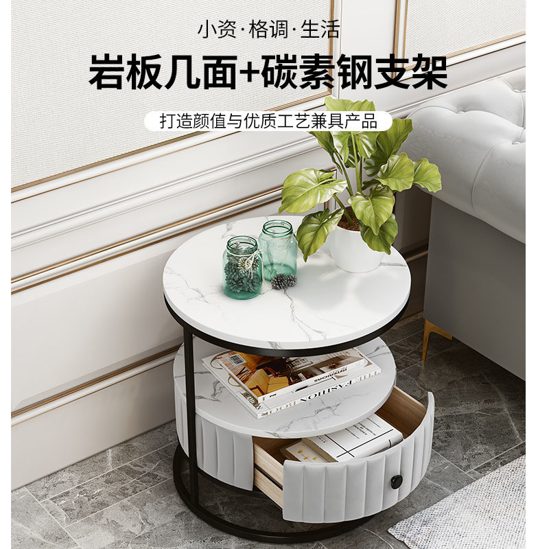 Bedroom Bedside Tables Modern Round Living Room Table with PU Leather Cover Material