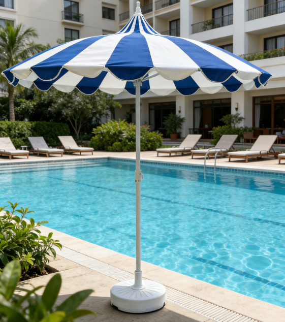 Yoshen 8FT Adjustable Blue White Pagoda Umbrella Parasol Aluminum Pole UV Resistant for Pool Patio Garden Beach