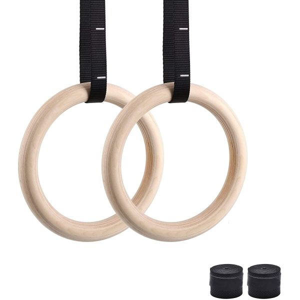 Roman Ring Gymnastics 32mm Wooden Gym Rings Customized Durable Universal Wooden Ring Fitness Foldable Strap Wooden Drum Hoops