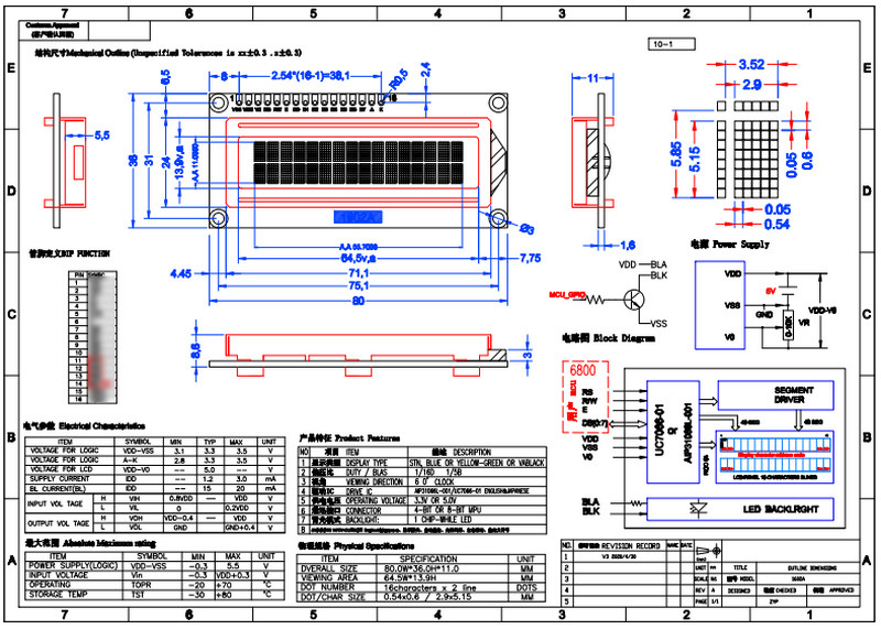 STN 1602 ЖК-дисплей с символами 3.3V AIP31066L 4 Bit / 8 Bit MPU