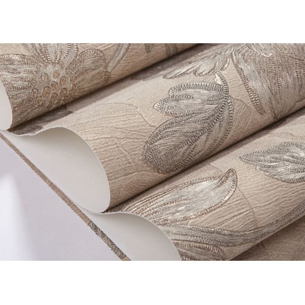 Beige Floral Pattern PVC Modern Wallpapers for Bedrooms with Embossed Surface