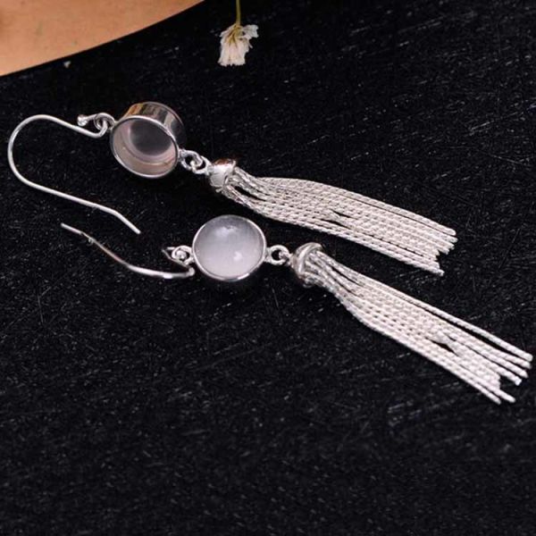 Sterling Silver Tassels Rose Quartz Drop Earring (058958)