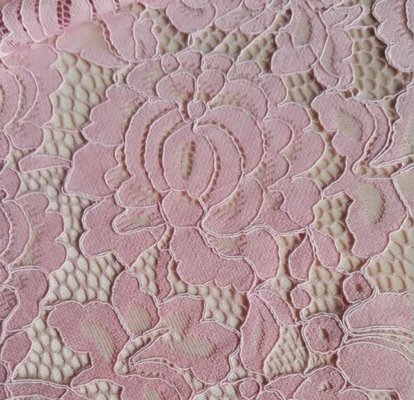 French  Eyelash Lace Fabric with cord  for Bridal Dress with Ivory / Pink color