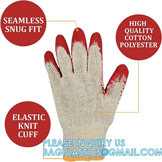Garden Gloves, String Knit Red Palm Latex Dipped Work Gloves - Cotton Polyester Shell Safety Protection Gloves