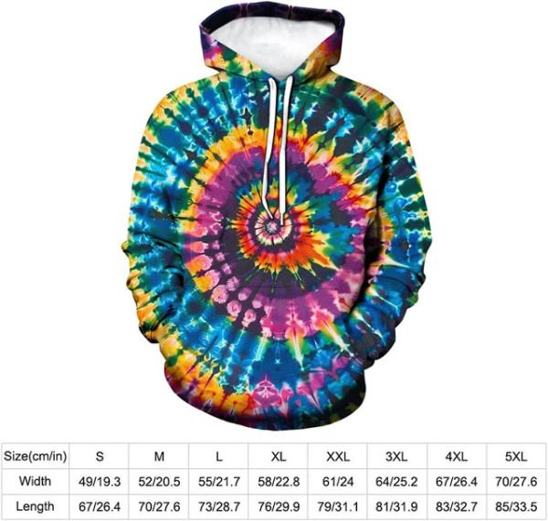 Color Rainbow Printed Hoodie Tie Dye Sweatshirt Fashion Graphic Pullover For Men Women