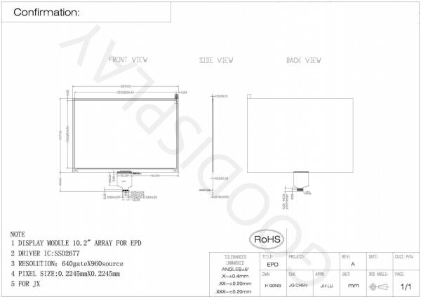10.2'' 4 Color 640*960 E-paper Display SSD2677 Based EPD