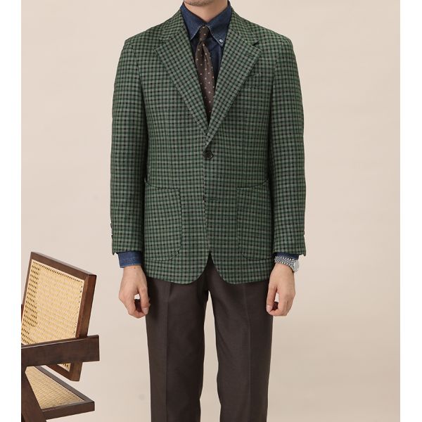 Polyester/Rayon Fabric Men's Suit Retro Single Breasted No Ironing Needed Green Plaid