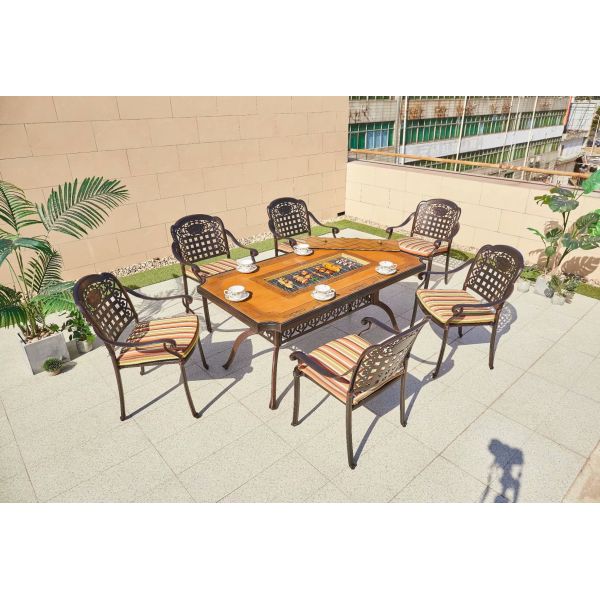 Balcony Bistro Furniture Wood Pattern BBQ Set Cast Aluminum Dining Set for Patio Dining