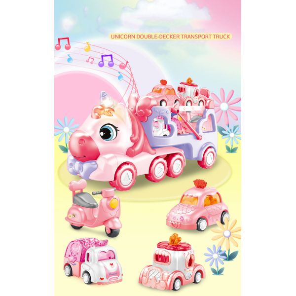 Friction Power Transport Carrier Truck Pull Back Unicorn Car for 18M Kids Boys No Battery