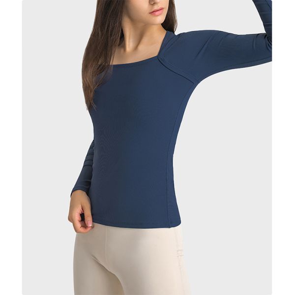 Autumn Ribbed Sports Long Sleeve Yoga Tops Active Stretch Fit Women Sportswear