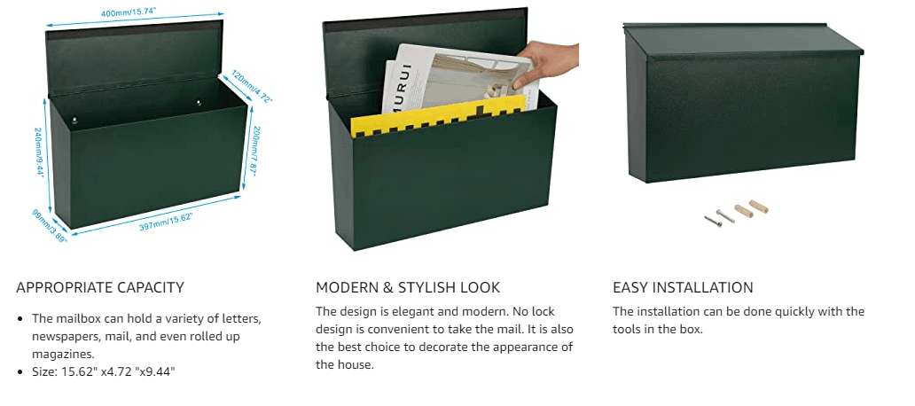 Внешний современный дизайн Большой настенный почтовый ящик Металлический почтовый ящик Толщина 0,8 мм