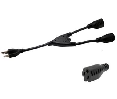 Short Power cable, Y-Splitter, Nema 5-15P to 5-15R x 2 cable 1ft