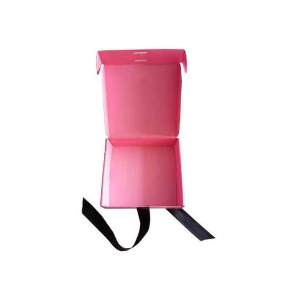 Pink Ribbon Closure Corrugated Gift Box For Girls Dress / Hair Extension