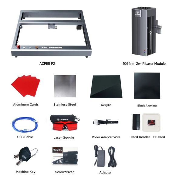 ACMER P2 IR 2w Fiber Laser Engraver For Metal Engraving FCC/CE/RoHS/FDA Certified