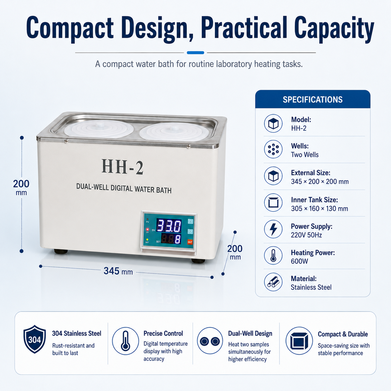 Cenlee Laboratory Reagent Incubation Dual Hole PID Digital Control Room Temp to 100C Constant Temperature Water Bath