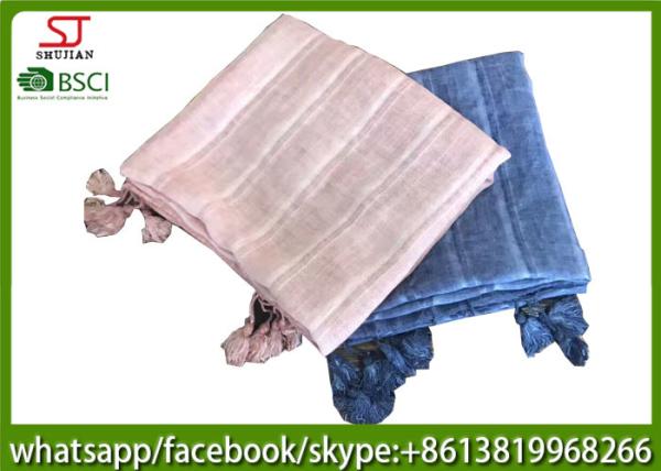 Chinese supplier spring summer thin tassel scarf  100*190cm 125g 50%linen 50%cotton shawl exporter
