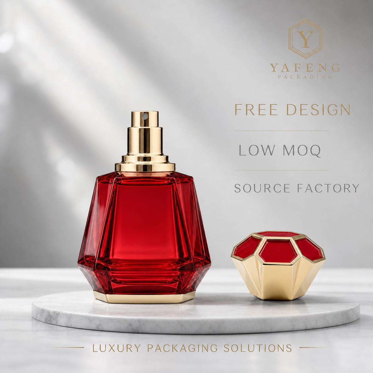 Factory Wholesale Diamond Cut Zinc Alloy Perfume Cap Gold Plated Red Enamel Zamac Fragrance Bottle Lid Custom Logo OEM Metal Perfume Cover